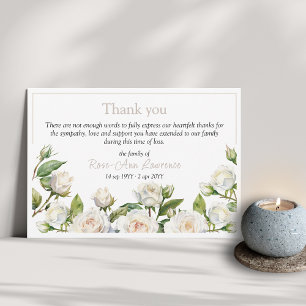 Floral watercolor white roses frame funeral thank you card