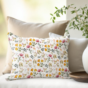 Floral Watercolor Wildflower  Lumbar Cushion