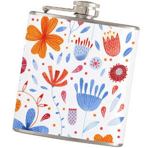 Floral Watercolor Wildflower Pattern Hip Flask