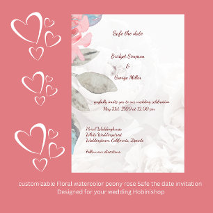 Floral watercolor wildflower rose safe the date invitation