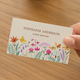Floral Watercolor Wildflowers Butterfly Honeybee Business Card