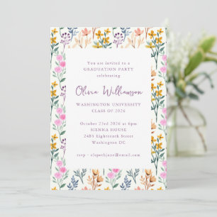 Floral Watercolor Wildflowers Graduation Party Invitation