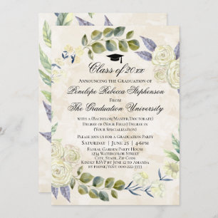 Floral Watercolor Wreath College Graduation Invitation