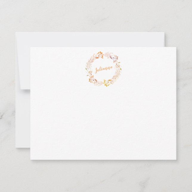 Floral Watercolor Wreath Personalised Stationery Card (Front)