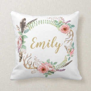 Floral Watercolor Wreath Personalized Cushion