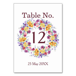 Floral Watercolor Wreath Table Number Card