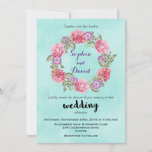 Floral Watercolor Wreath Wedding Invitation