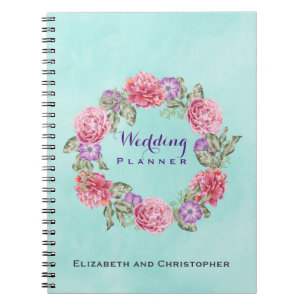 Floral Watercolor Wreath Wedding Planner Notebook
