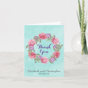 Floral Watercolor Wreath Wedding Thank You