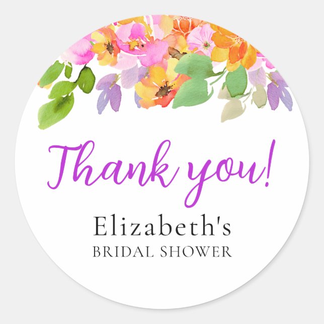 Floral Watercolour Boho Fall Bride Shower Classic Round Sticker (Front)