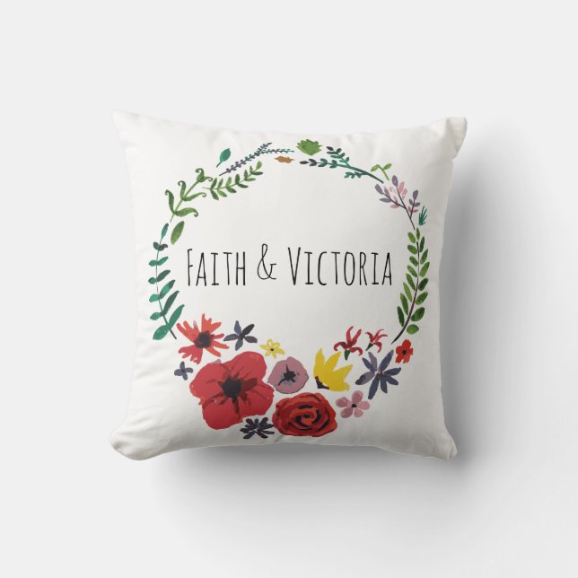 Floral Watercolour Cushion Customizable (Front)