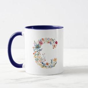 Floral Watercolour Letter C Monogram Mug