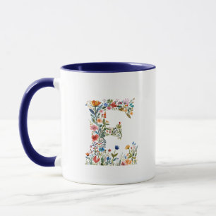 Floral Watercolour Letter E Monogram Mug