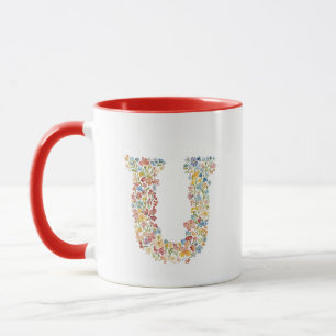 Floral Watercolour Letter U Monogram Mug