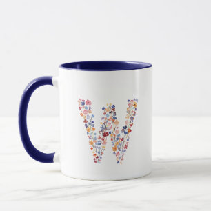 Floral Watercolour Letter W Monogram Mug