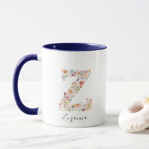 Floral Watercolour Letter Z Monogram & Custom Name Mug