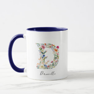 Floral Watercolour Name & Letter D Monogram Mug