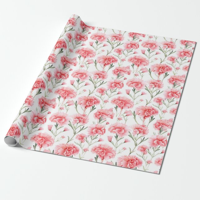 Floral watercolour wrapping paper - Carnations (Unrolled)