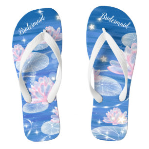 Floral Waterlily Blue White Wedding Bridesmaid Fli Thongs