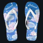 Floral Waterlily Blue White Wedding Bridesmaid Thongs<br><div class="desc">This gorgeous pair of flip flops, featuring floral waterlily dotted with stars on the blue background, is a memorable gift for wedding party members: bride, bridesmaids, mother of the bride, maid of honour... They will add a stylish dose of glam to your wedding day, bachelorette party, or other celebration. ♥Customise it with your...</div>