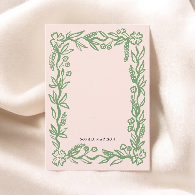 Floral Wavy Border Pink Green Card (Creator Uploaded)