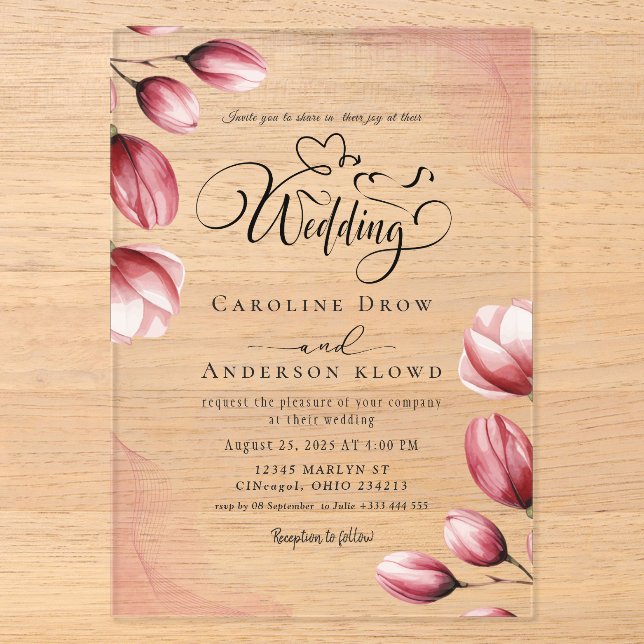 Floral Wedding Acrylic Invitations (Front)