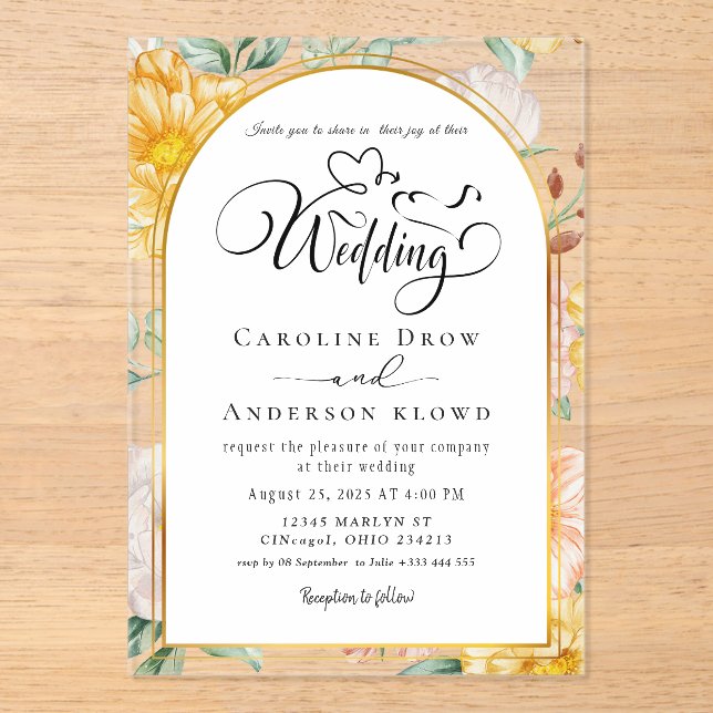 Floral Wedding Acrylic Invitations (Front)