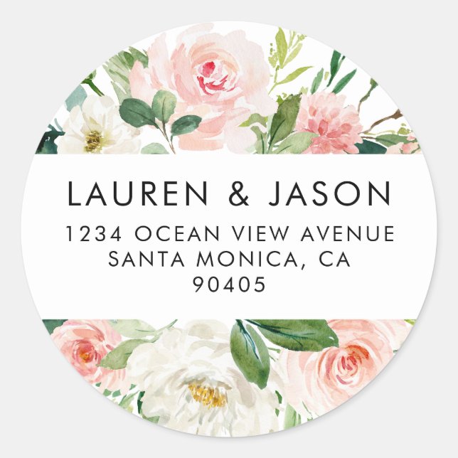 Floral Wedding Address Labels, Rustic, Boho Classic Round Sticker (Front)