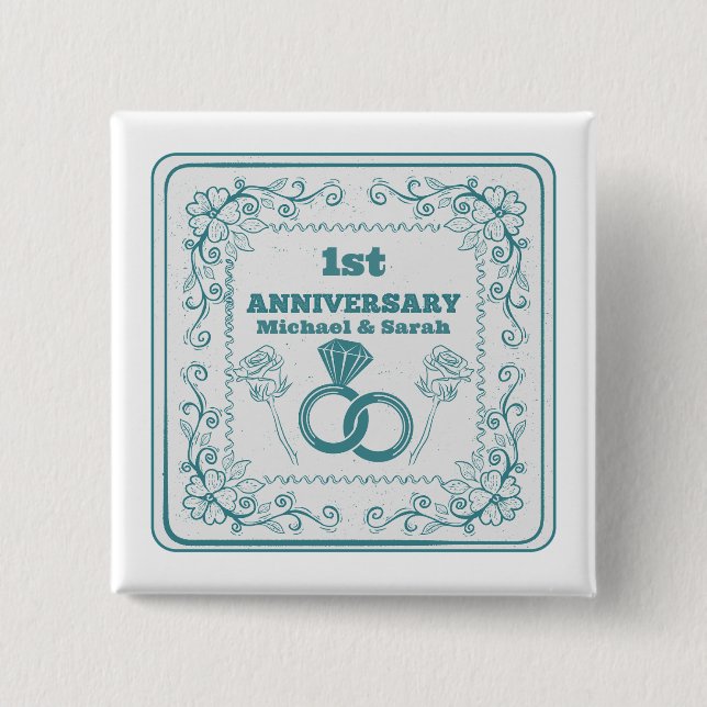 Floral wedding Anniversary Customisable year 15 Cm Square Badge (Front)