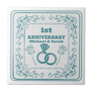 Floral wedding Anniversary Customisable year Ceramic Tile