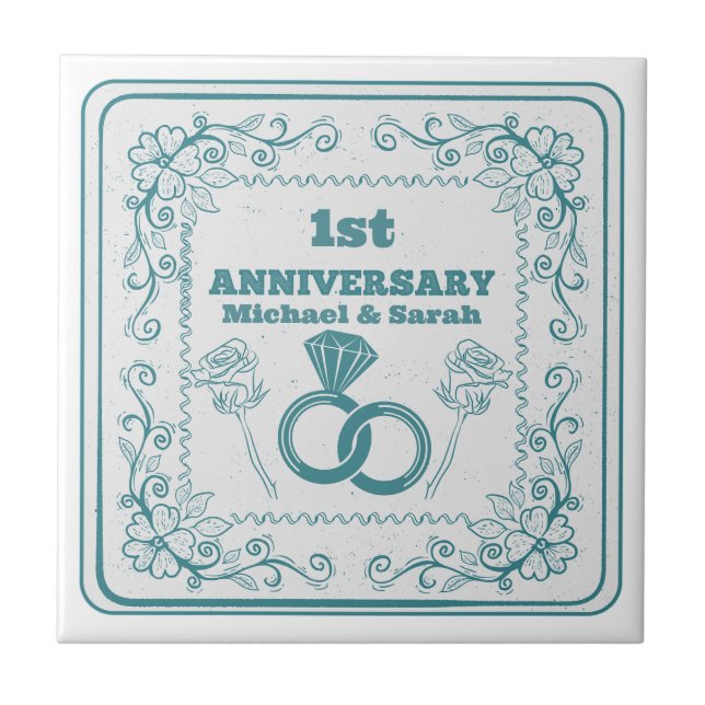 Floral wedding Anniversary Customisable year Ceramic Tile (Front)