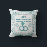 Floral wedding Anniversary Customisable year Cushion<br><div class="desc">A romantic design for a husband and wife on their wedding anniversary. This design has linked wedding rings and roses. The date can be customised to suit the year of your anniversary.</div>