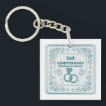 Floral wedding Anniversary Customisable year Key Ring<br><div class="desc">A romantic design for a husband and wife on their wedding anniversary. This design has linked wedding rings and roses. The date can be customised to suit the year of your anniversary.</div>