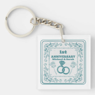 Floral wedding Anniversary Customisable year Key Ring