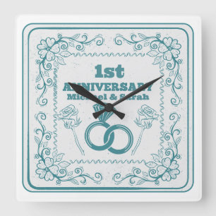 Floral wedding Anniversary Customisable year Square Wall Clock