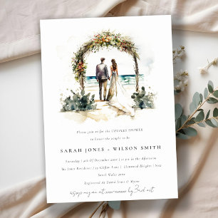 Floral Wedding Arch Beach Seascape Couples Shower Invitation