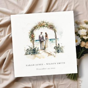 Floral Wedding Arch Coastal Beach Seascape Wedding Napkin