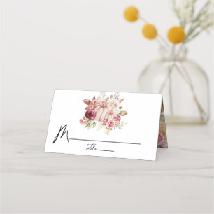 Floral Wedding Autumn Pink Burgundy Pumpkin Place Card