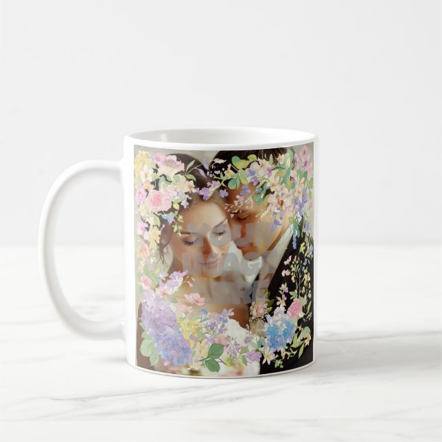 Floral Wedding Border Customisable Image Coffee Mug (Left)
