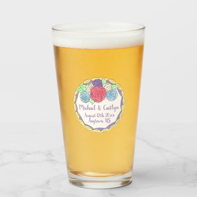 Floral Wedding Cake Bridal Shower Anniversary Glass (Front Filled)
