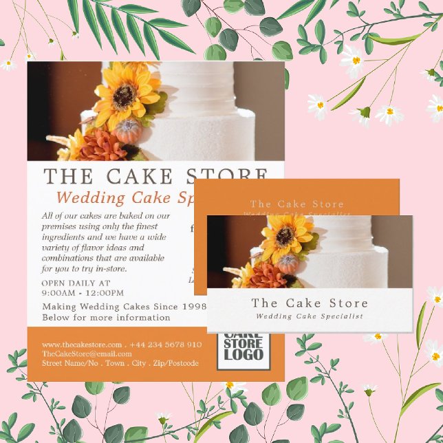 Floral Wedding Cake, Cake Maker, Cake Store Business Card (Creator Uploaded)