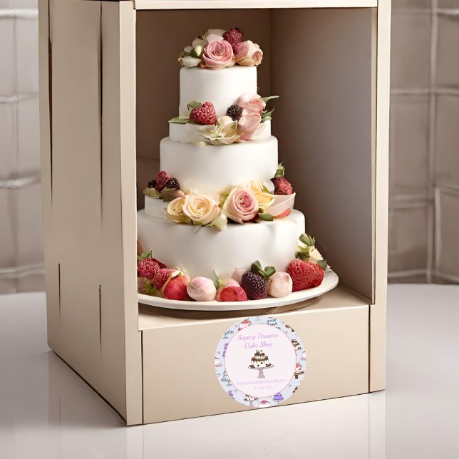 Floral Wedding Cake Pattern Bakery Classic Round Classic Round Sticker (A Floral Wedding Cake Bakery Sticker for your home baker needs. )