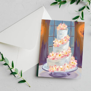 Floral Wedding Cake Watercolor Painting Card