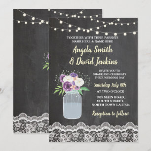 Floral Wedding Chalk Lace Floral Jar Lights Invite