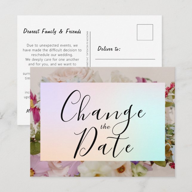 Floral Wedding Change the Date Save the date Postcard (Front/Back)