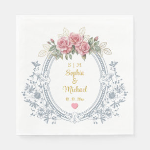 Floral Wedding Crest, Vintage Gold Monogram Frame Napkin
