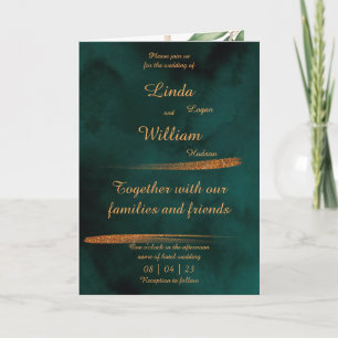 Floral Wedding Deep Sea Dark Green & Gold Invitation