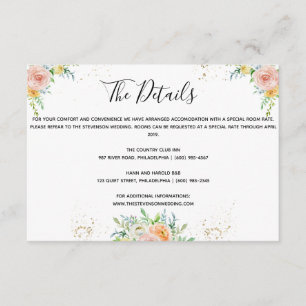 Floral wedding details insert card gold dusk pink