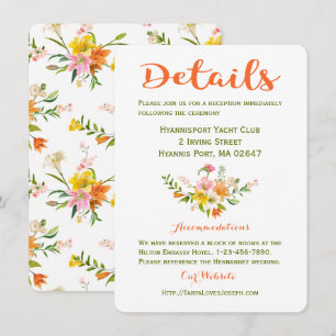 Floral Wedding Details Orange Lily Flowers  Green Invitation
