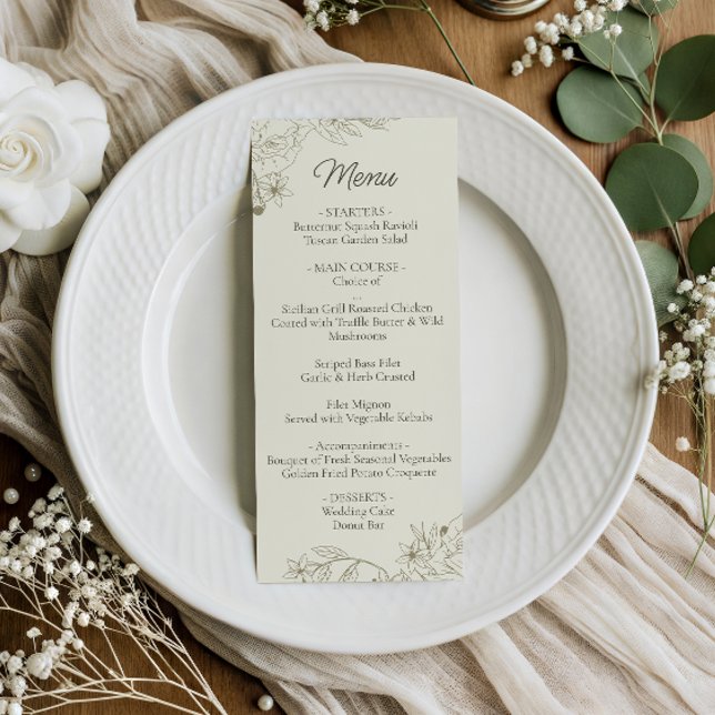 Floral Wedding Dinner Menu Card for Reception (Creator Uploaded)